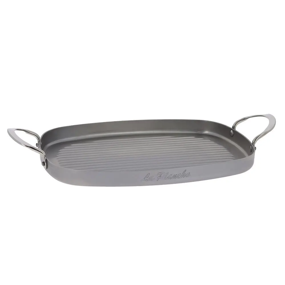 MINERAL B Rectangular Carbon Steel Grill-pan L.15" x 10.25" with 2 Stainless Steel Handles