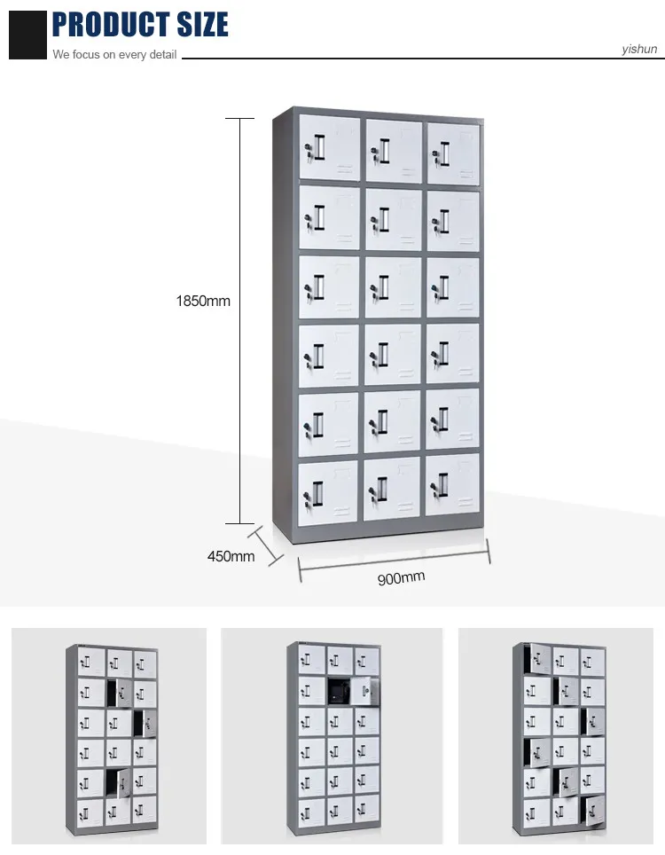 Steel furniture KD flat packed 18 door metal lockers for changing room hanging clothes