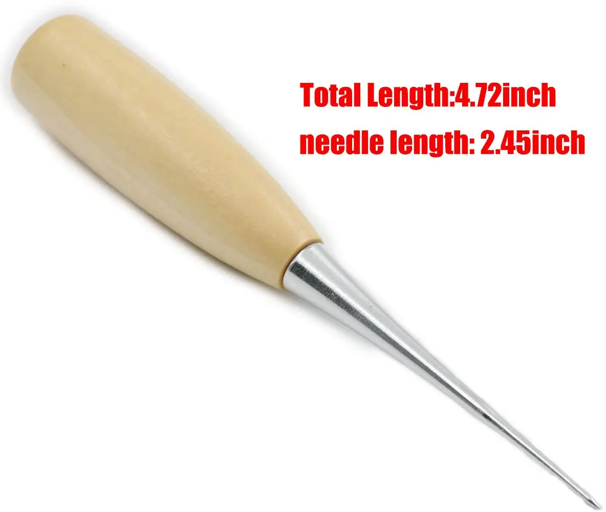 Wooden Handle DIY Leather Tent Sewing Awl Pin Punch Hole Repair Tool Needle POP