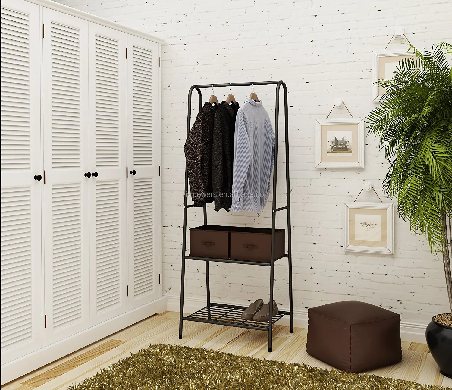 2 Tiers Metal Clothing Rack With Shelves - Buy Metal Garment Rack ...