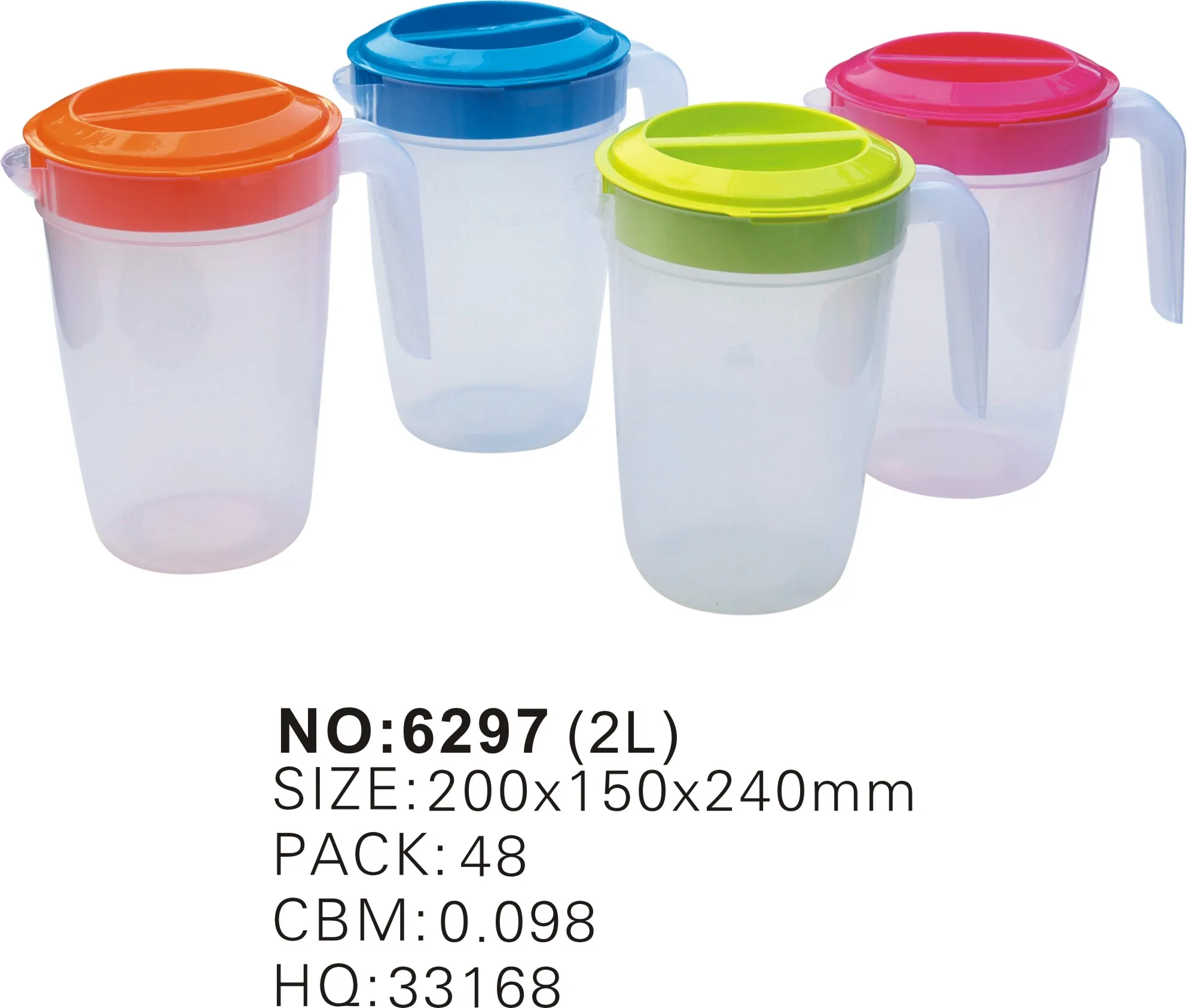 Haixing 2L BPA free Water Pitcher plastic PP Jugs Jarra with lid Custom Colour Design OEM 6297