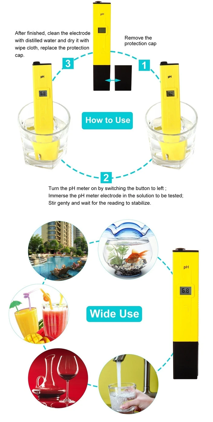 New design Pocket digital ph meter, pen type salt water ph tester pool tester