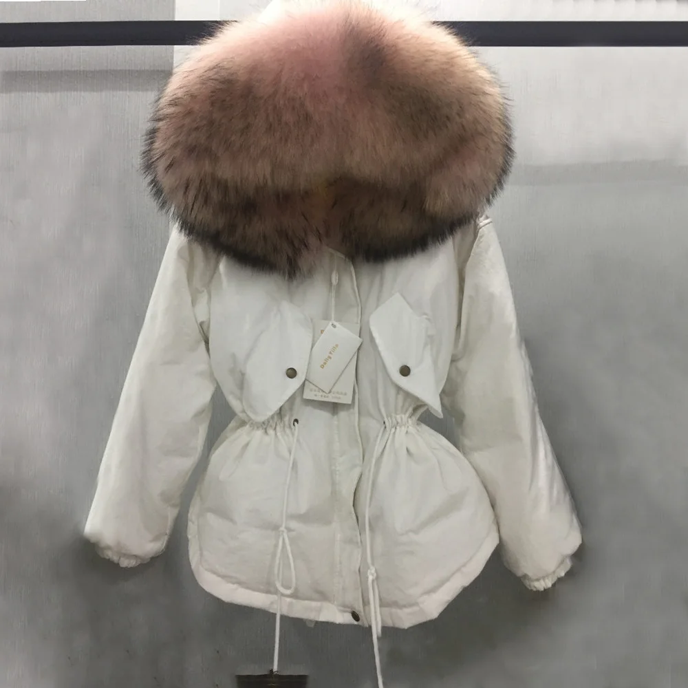 Women Coat Fashion Winter Fur Hooded Parka Down Lining With Raccoon Fur Collar