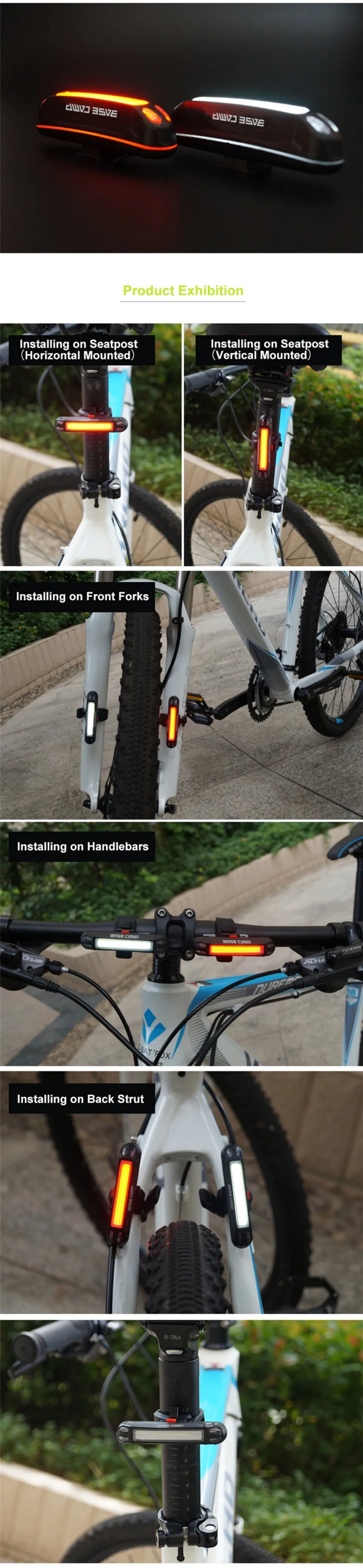 Flash Deal BASECAMP Waterproof headlights riding equipment USB charging mountain bike cycling warning taillight super durable bicycle light 2