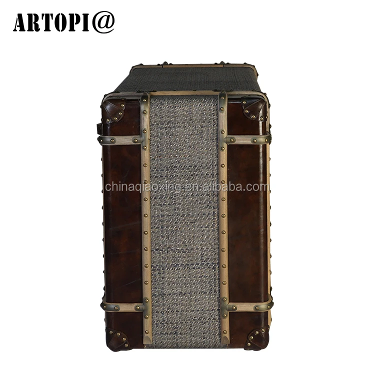 Vintage hall furniture leather rattan mat design console table with 3 drawers