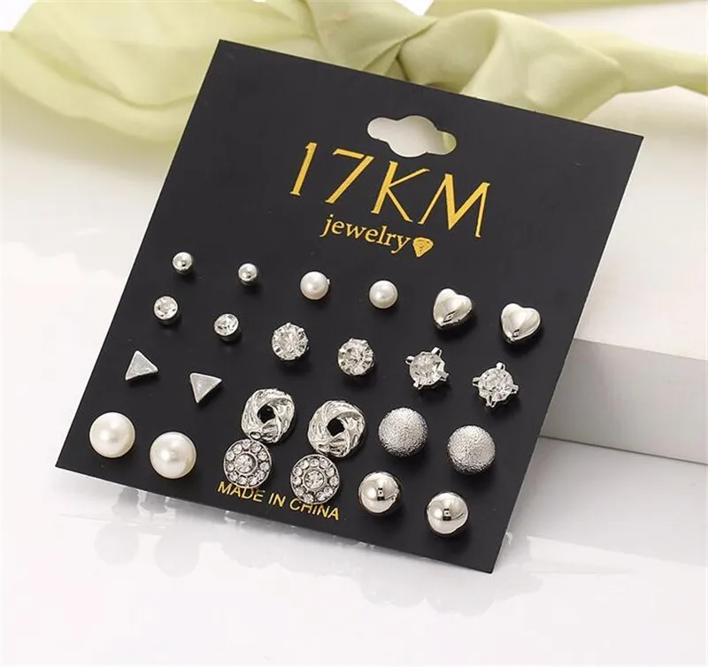 Fashion Women Square Crystal Heart Stud Earrings for Women Piercing Simulated Flower Pearl Earrings Jewelry 