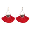 Europe Hot Sell Costume Jewelry Retro Braided Silk Tassel Gold Chain Pure Handmade All-match Boho Fan Earrings