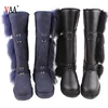 CF-142 Winter Factory Genuine Leather Long Design Australian Double Face Sheepskin And Raroon Fur Over The Knee Boots For Women