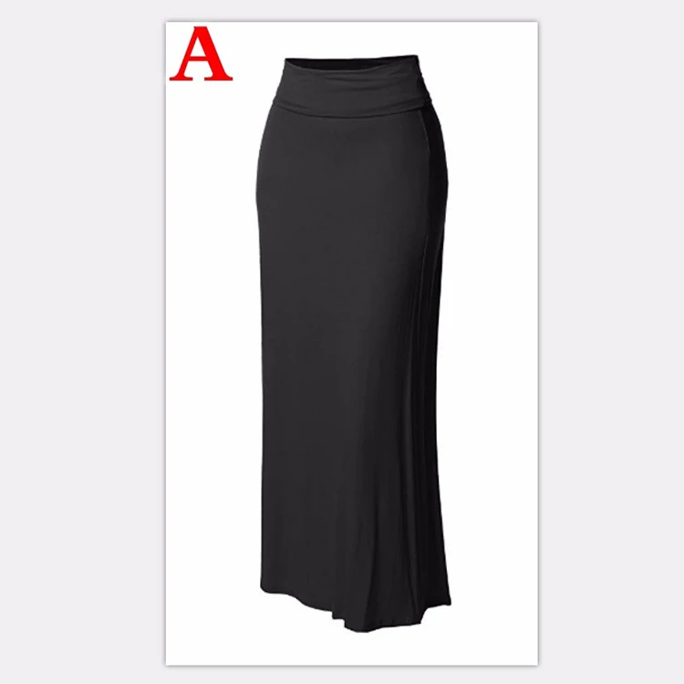 Wholesale Long Skirts 100% Polyester Women Solid Color Patchwork Skirt ...