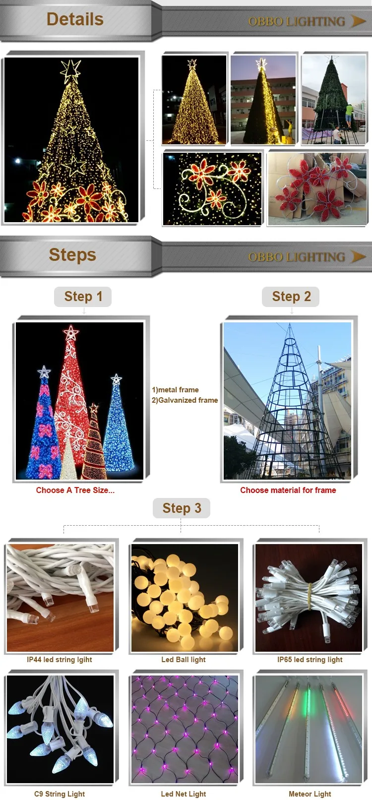 Factory wholesale 10m multi-layers led giant xmas tree with warm white string lights