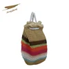 Paper straw backpack multi-purpose women tourism vacation package handbag black and color color stripe beach crochet bag
