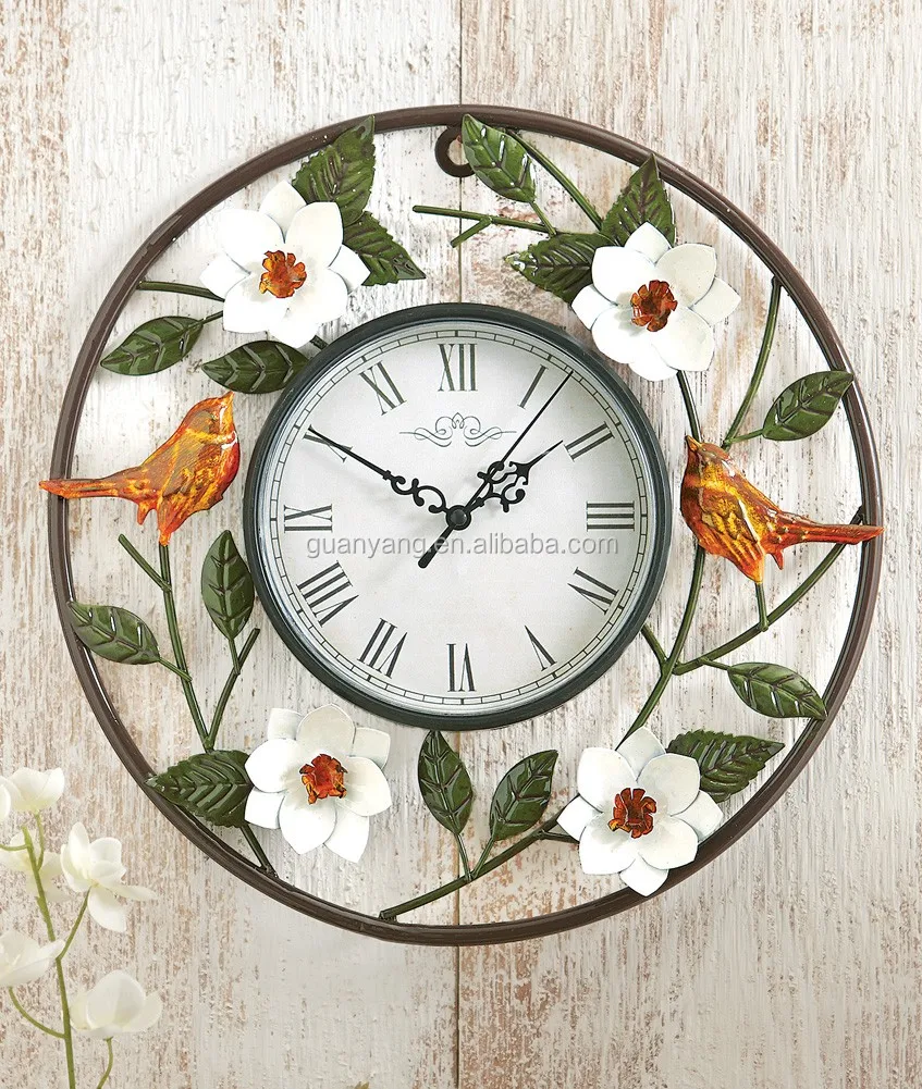 Metal Birds And Magnolia Wall Clock Crafts Buy Wall Clock,Wall Clock