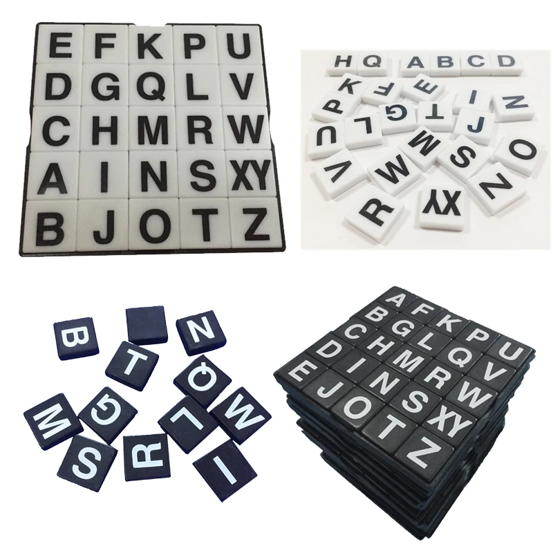 Scrabble Crossword Tiles Solid Plastic Game Black Colored With White