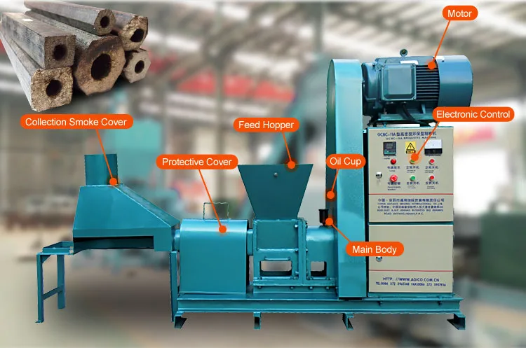 Mini biomass briquetting plant design bamboo coconut shell rice husk sawdust briquette charcoal making machine