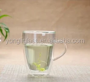 Hot selling double wall glass , double wall glass coffee mugs ,double wall drinking glass with handle