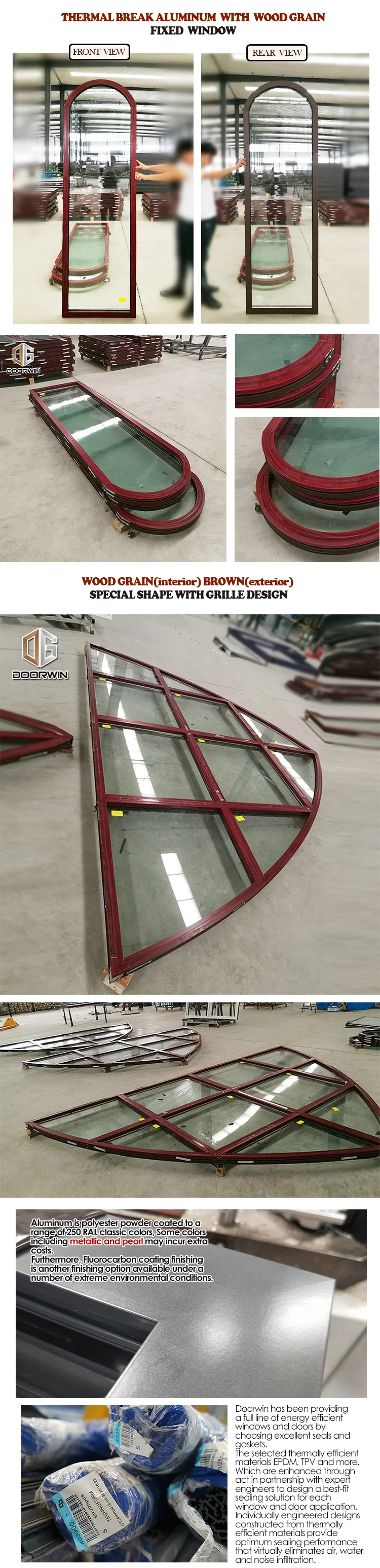 special shape Brown anodized aluminum windows with built in shutter