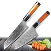 7inch Damascus Cleaver Knife Japan Damascus Steel vg10 Gyuto Kiritsuke Tool Octagonal Geometric Wooden Handle Kitchen Chef Knife