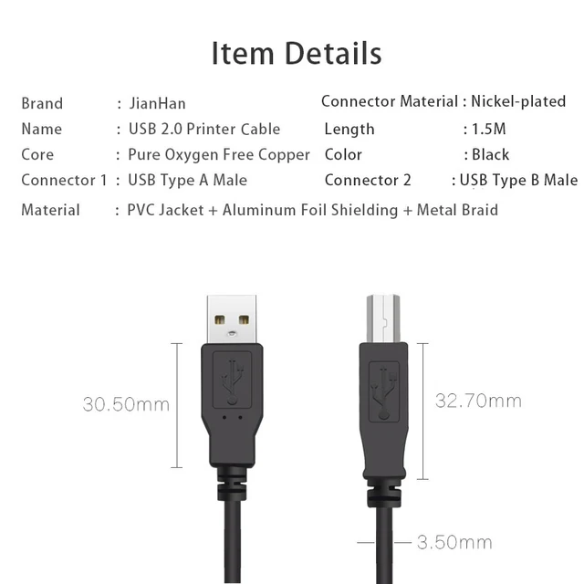 usb printer cable max length
