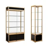 Modern design high end quality beautiful golden frame titanium and glass display cabinets