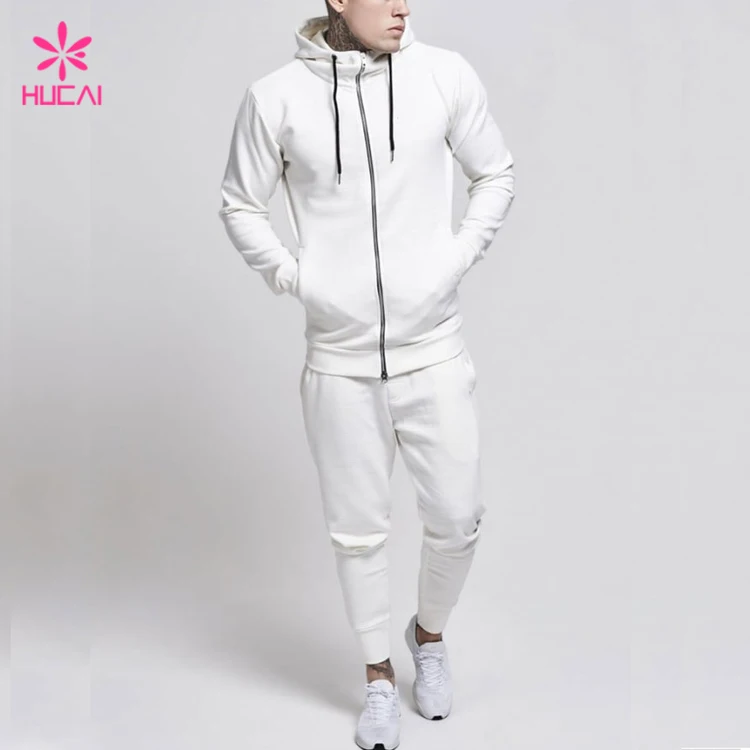 Custom Plain White Tech Fleece Mens Joggers Suits Tracksuit Set Men ...