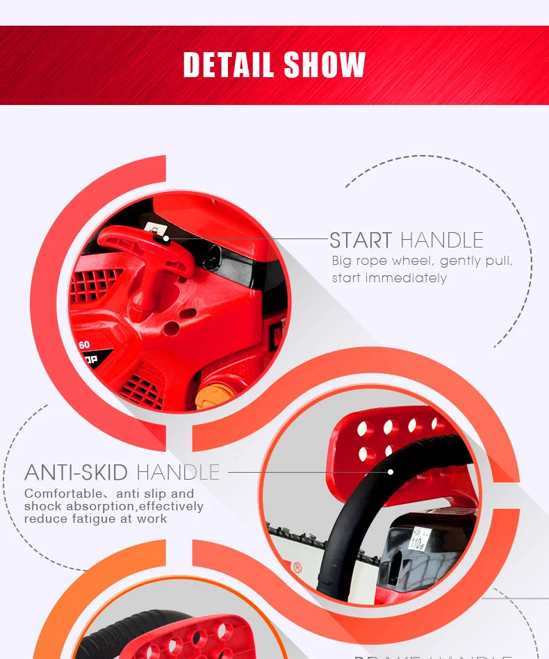52cc 58cc Gasoline Chainsaw – 20" Or 22" Bar – 2-Stroke, 3HP – With Chain Brake & Auto Oiler