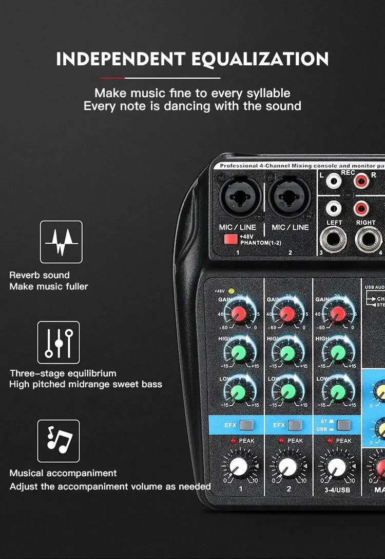 2020 Newest Mini 4 Channel USB Audio Mixer Console With Bluetooth