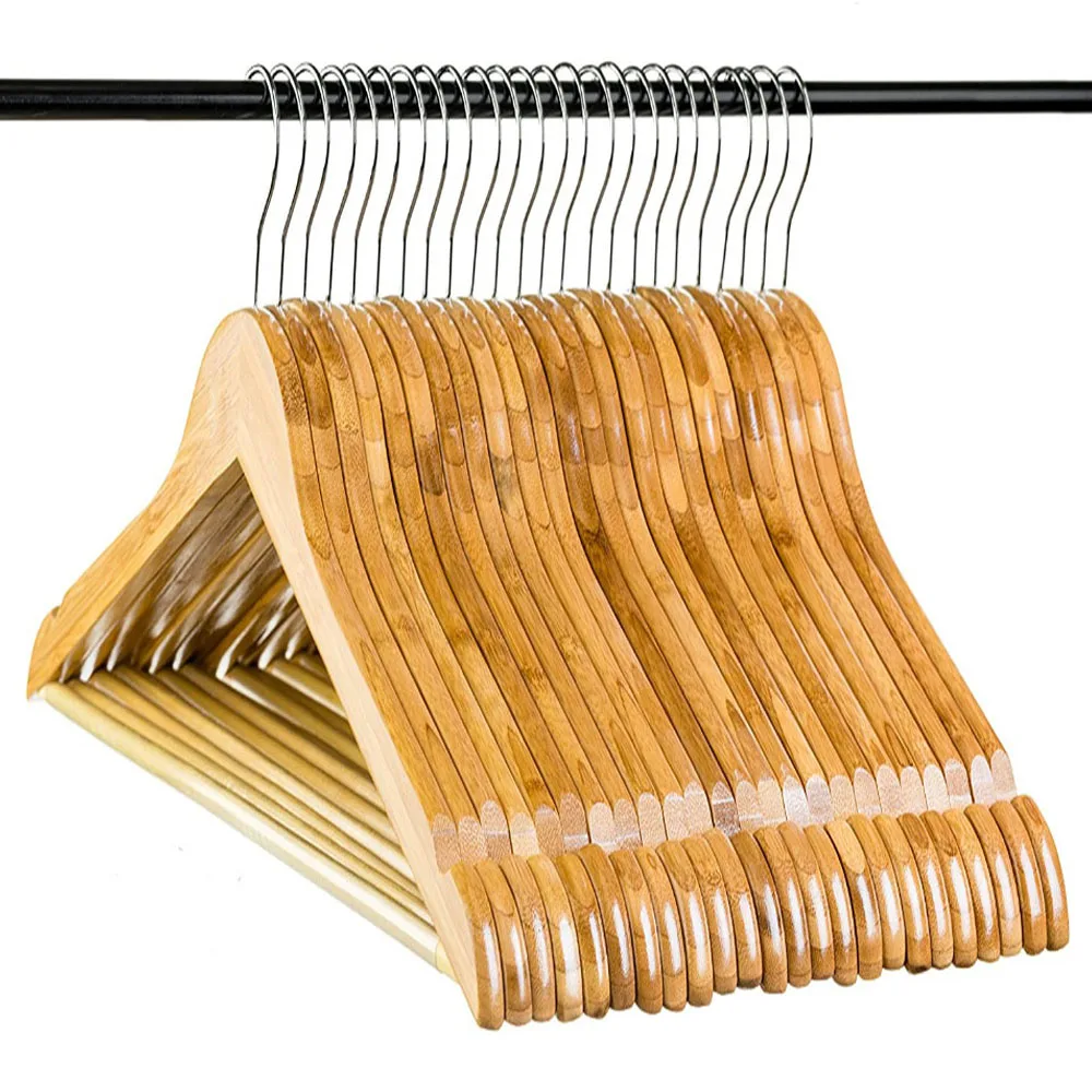 Factory Wholesale ECO Friendly Non Slip Natural Bamboo Suit hanger, Bamboo Coat Hangers