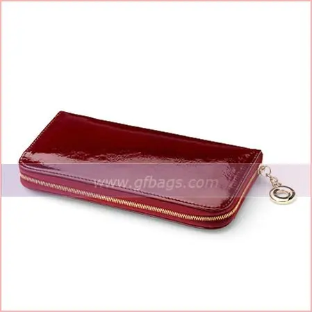 Red Patent Leather Zip Clutch Wallet for women