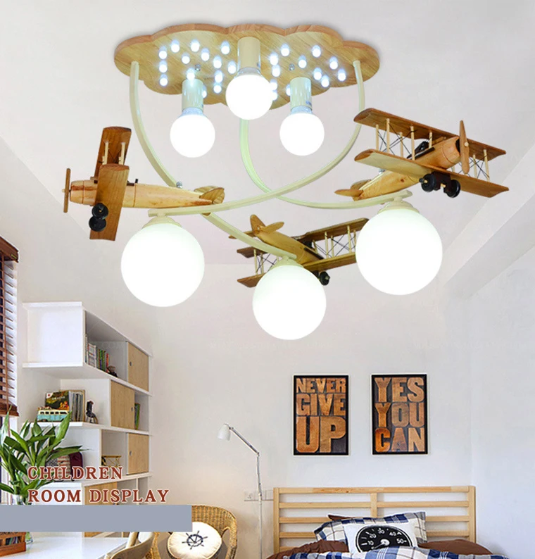 Creative wood plane lights Christmas gift European children's bedroom ceiling lamps boys room lights kindergarten led lighting