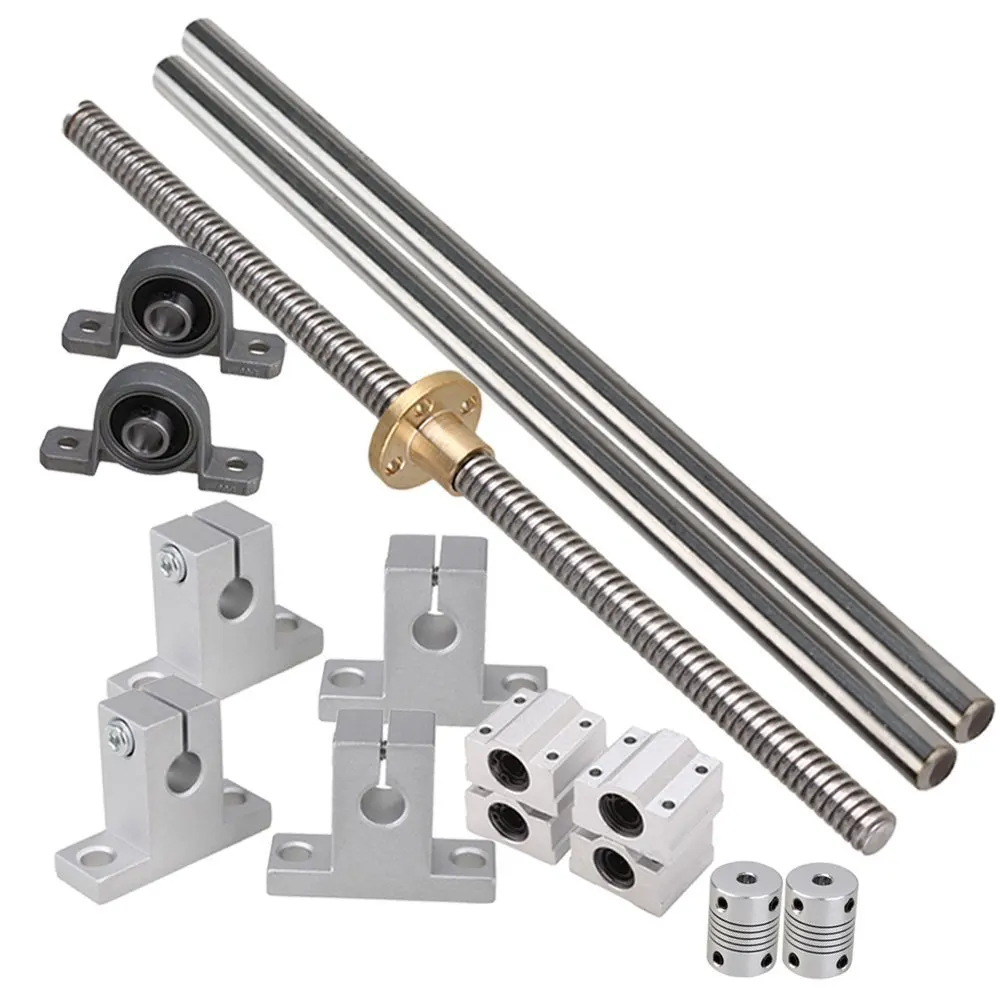 Industrial Combination,Ideaker 500mm Horizontal Optical Axis & 2mm Lead Screw Dual Rail Shaft Support Pillow Block Bearings & Flexible Shaft Coupling Set of 15