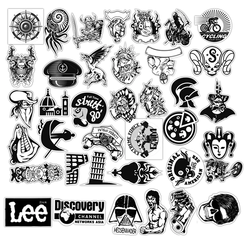60pcs/lot Mixed Stickers Toy Styling Black And White Diy Vinyl Laptop ...
