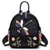Handmade Women Embroidery Flower Backpack with Rhinestone National Style Oxford 3D Dragonfly Shoulder Backpack for Girls