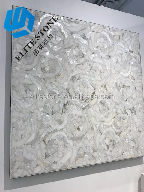 Chrysanthemum Calacatta Gold marble and Rivershell Waterjet mosaic (1)