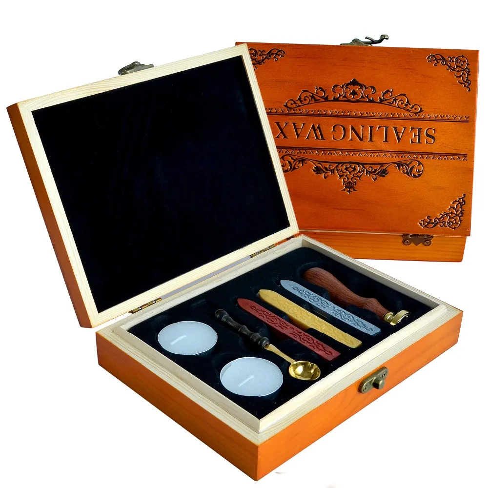 Luxury Vintage Handmade Wax Seal Sealing Stamp Wood Gift Box Set - Buy ...