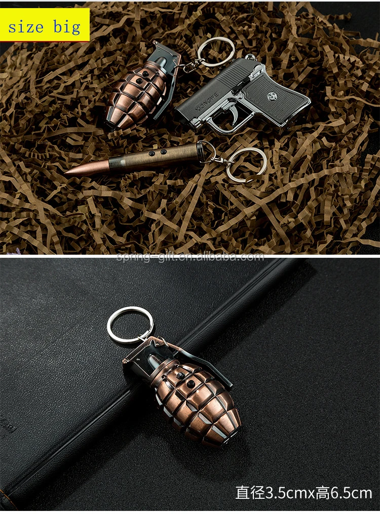 Multifunction Grenade Model Lighting Key Chain Flashlight Gun Pistol Toys Keyring Hand Thunder