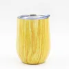 12oz Wood Grain Double-layer Stainless Steel Vacuum Flask Beer Cup Transparent Vane Cover
