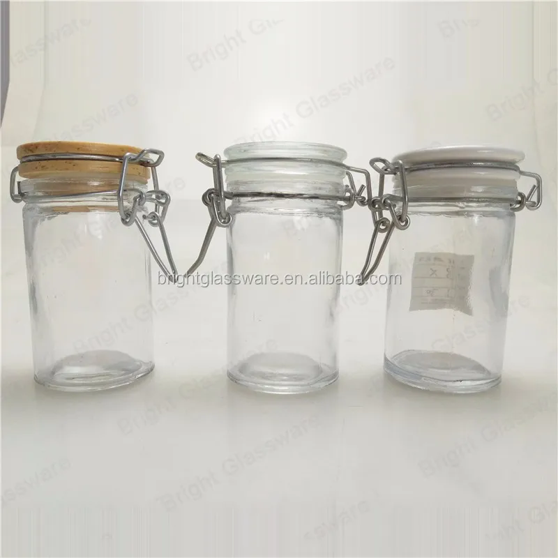 Small 50ml 100ml Airtight Glass Jars With Metal Clip,Glass Spice Jar