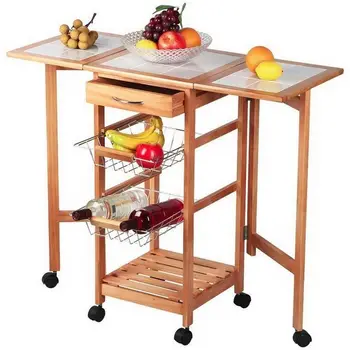 Portable Folding Tile Top Drop Leaf Kitchen Island Cart Table Portable Folding Tile Top Drop Leaf