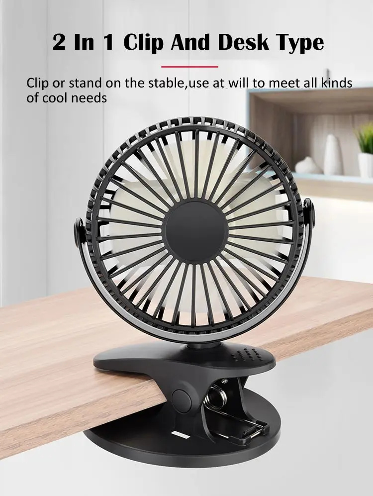 Xh 09 Clip On Rechargeable Fan Usb Battery Mini Desk Stand Small