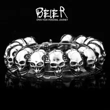 Wholesale Fashion Men’s Heavy Metal Man’s Punk Biker Skull Round Bracelet Free Shipping SMTSL03