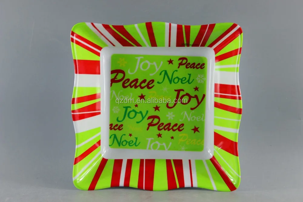 Wavy Edge Design Melamine Square Salad Bowl For Christmas Holiday
