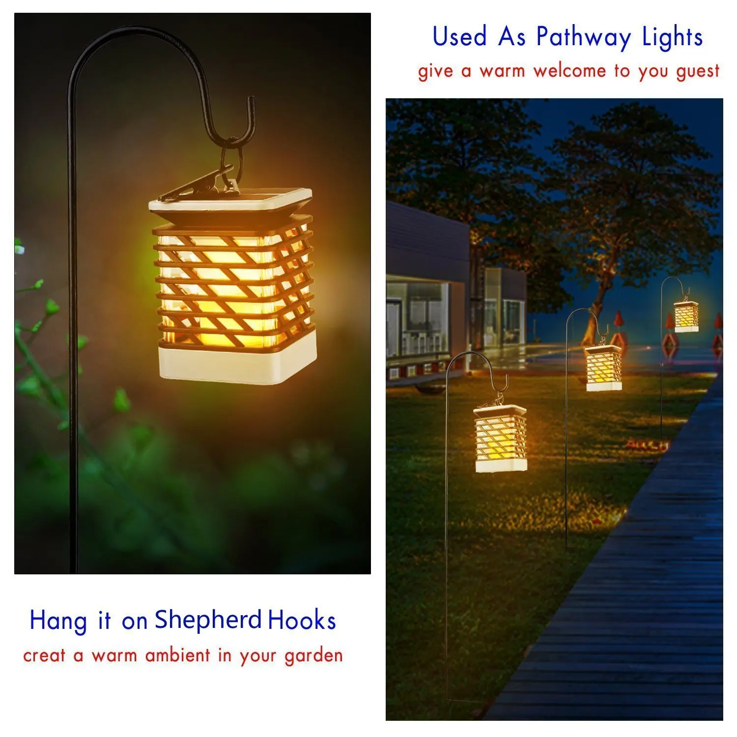 Solar Lights Outdoor Espier LED Flickering Flame Torch Lights Solar Powered Lantern Hanging Decorative Atmosphere Lamp