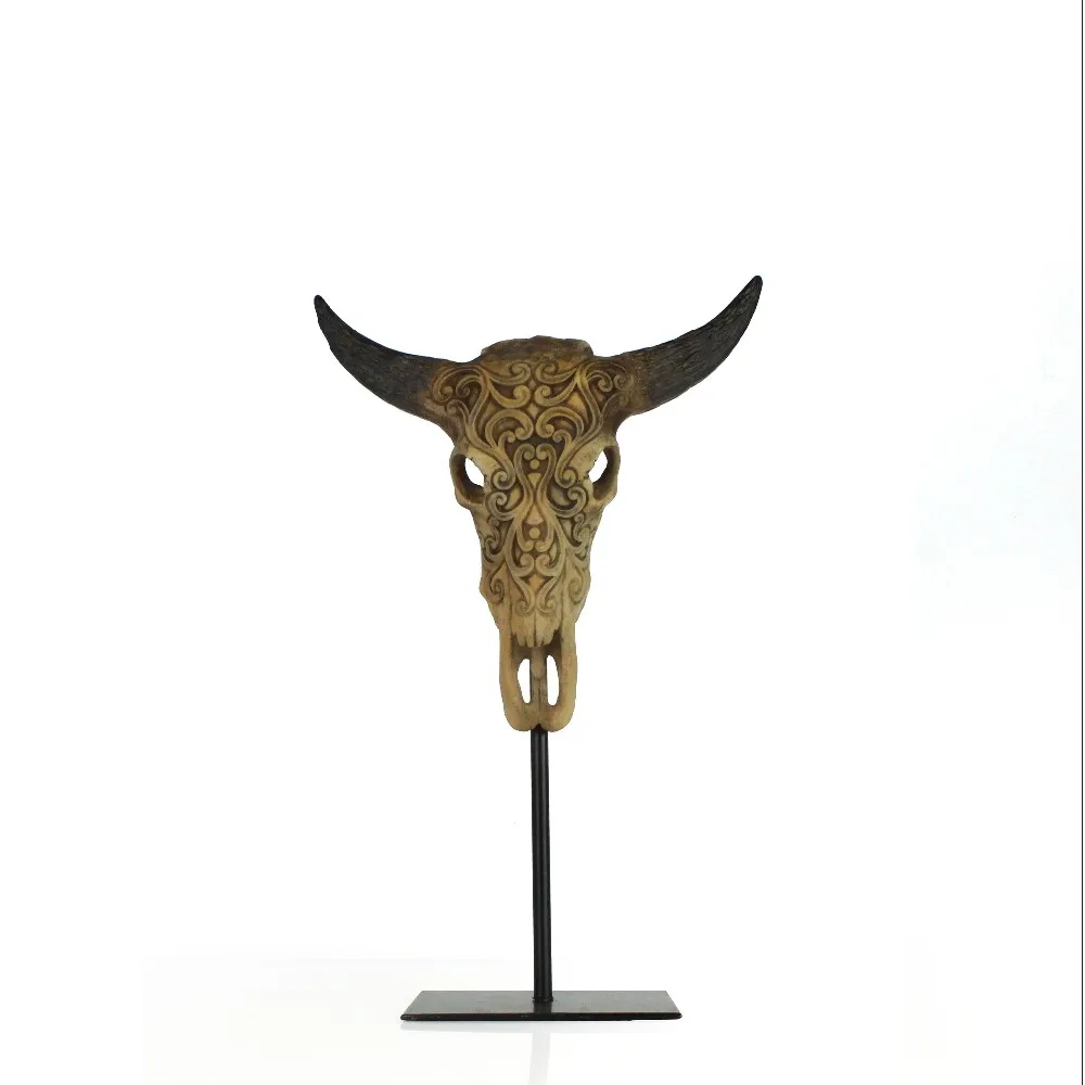 Resin Bull Head Skull Sculpture Cow Head Base for Home Decor with Metal Home Decoration Folk Art Animal Africa supplier