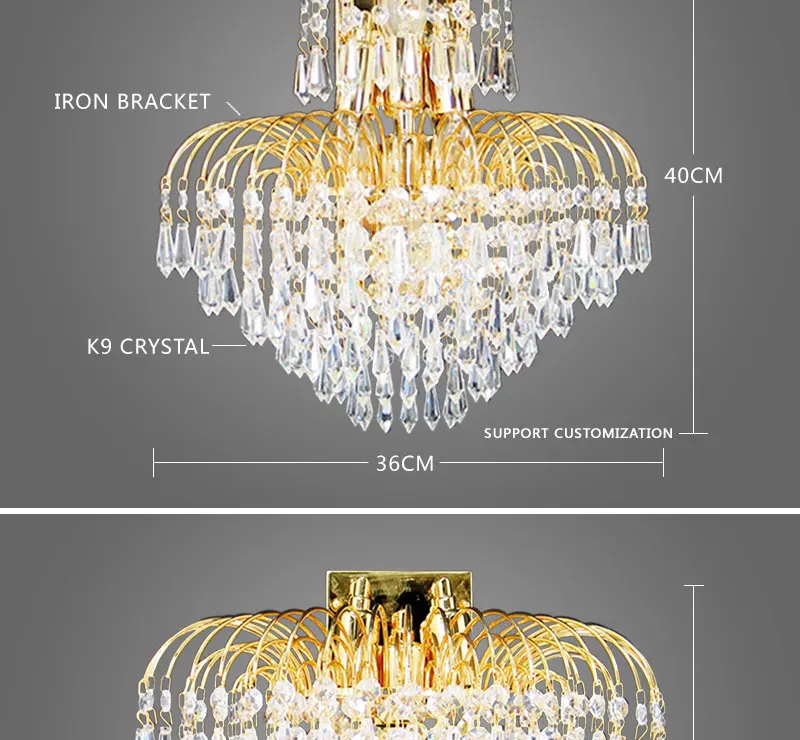 crystal wall wall light luxury crystal lighting gold iron led wall lamp for hotel