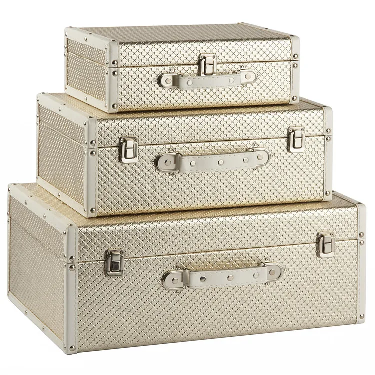 Different shape bling golden vintage wooden suitcase travel box 