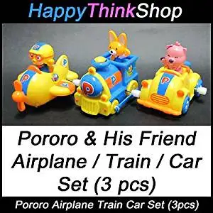Korean Animation Pororo Mini Airplane Train Car Toy Set(3pcs) with Spring