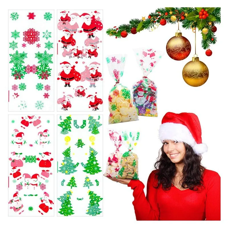 Christmas Cellophane Bags 150 Pack With Twist Ties Holiday Favor Treat