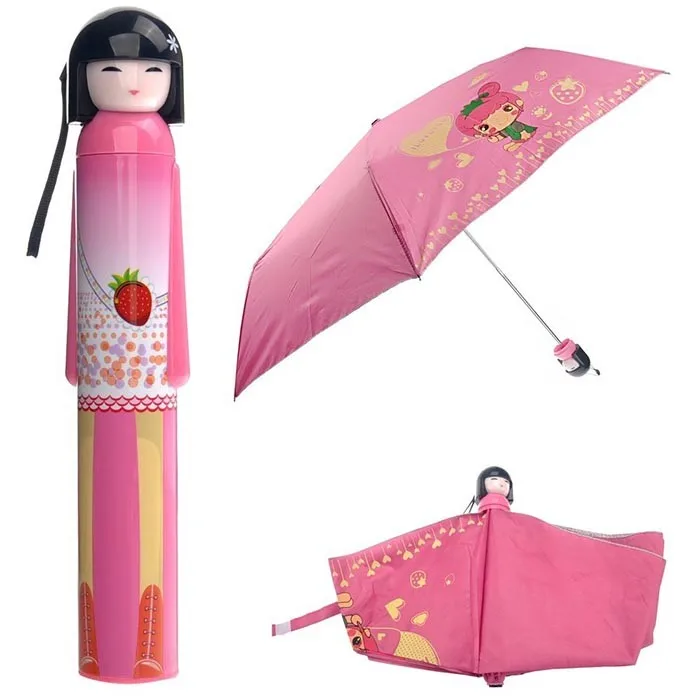 Lovely Japanese Doll Style umbrella Anti-UV Rainproof Folding Bottle Purple 