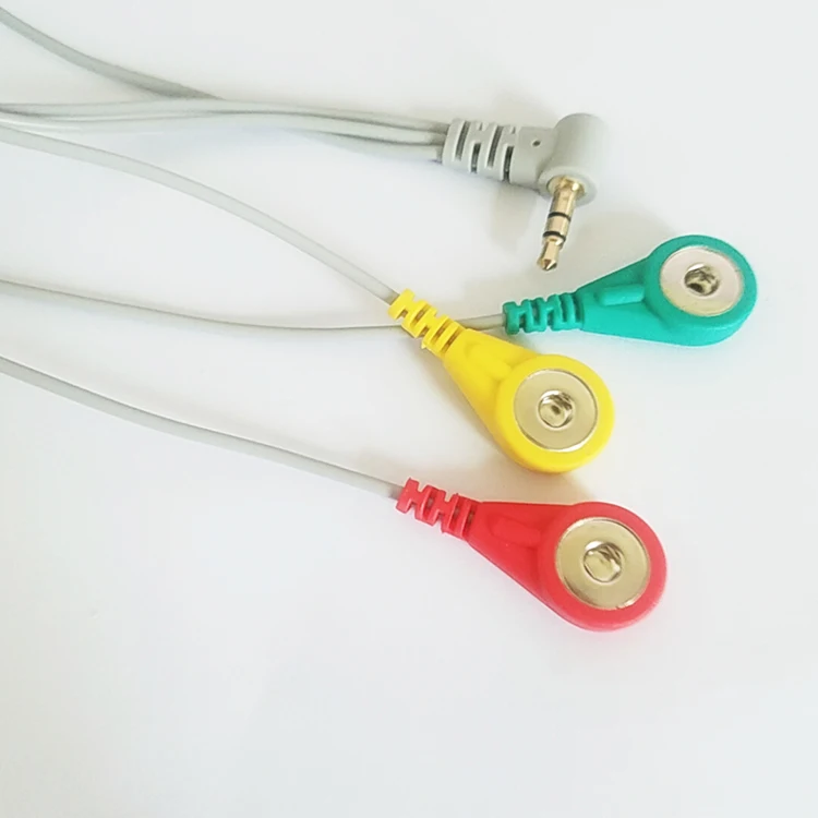 Physiotherapy Cable 3.5mm Audio Plug To 3 Ecg Snap Electrode Lead Wire Ecg Conductive Electrode