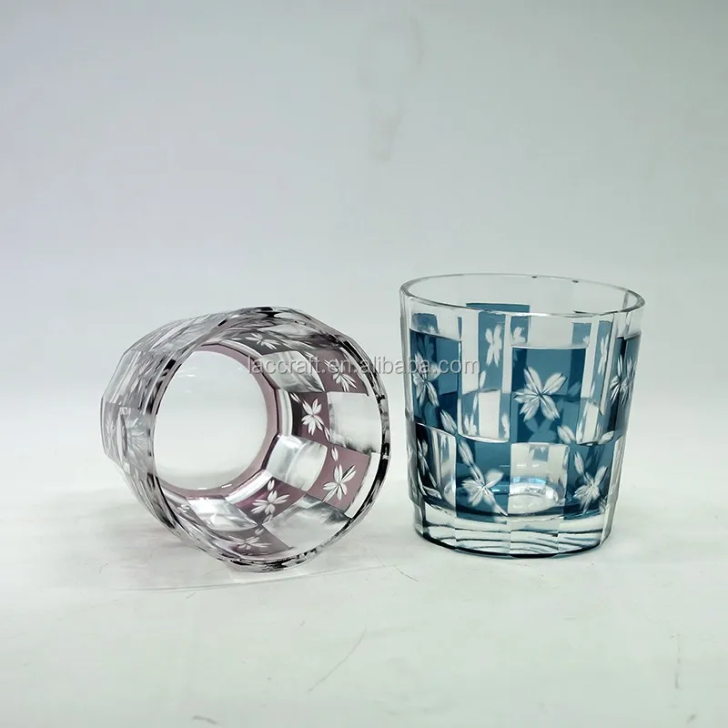 Handmade Bohemia Round Crystal Glass Ashtray Blue With Engraved Pattern